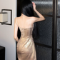 Elegant Golden Cowl Neck Spaghetti Strap Homecoming Dress DP8812