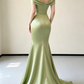 Elegant Sage Green Satin Off-the-Shoulder Mermaid Prom Dress DP8793
