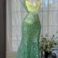 Glamorous Mint Green Sequin Mermaid Prom Gown V-Neck Beaded Evening Dress DP8127