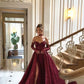 Vintage Sweetheart Burgundy Shiny Sequin Strapless Design A-Line Evening Dress Prom Dress DP6133