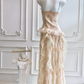 Vintage rosa geblümtes Chiffon-Abendkleid mit gestuften Rüschen und 3D-Rose DP8403