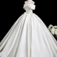 Elegant White Satin 3D Flowers Sweet 16 Quinceanera A-Line Off-the-shoulder Evening Dress Floor Length Ball Gown DP6929