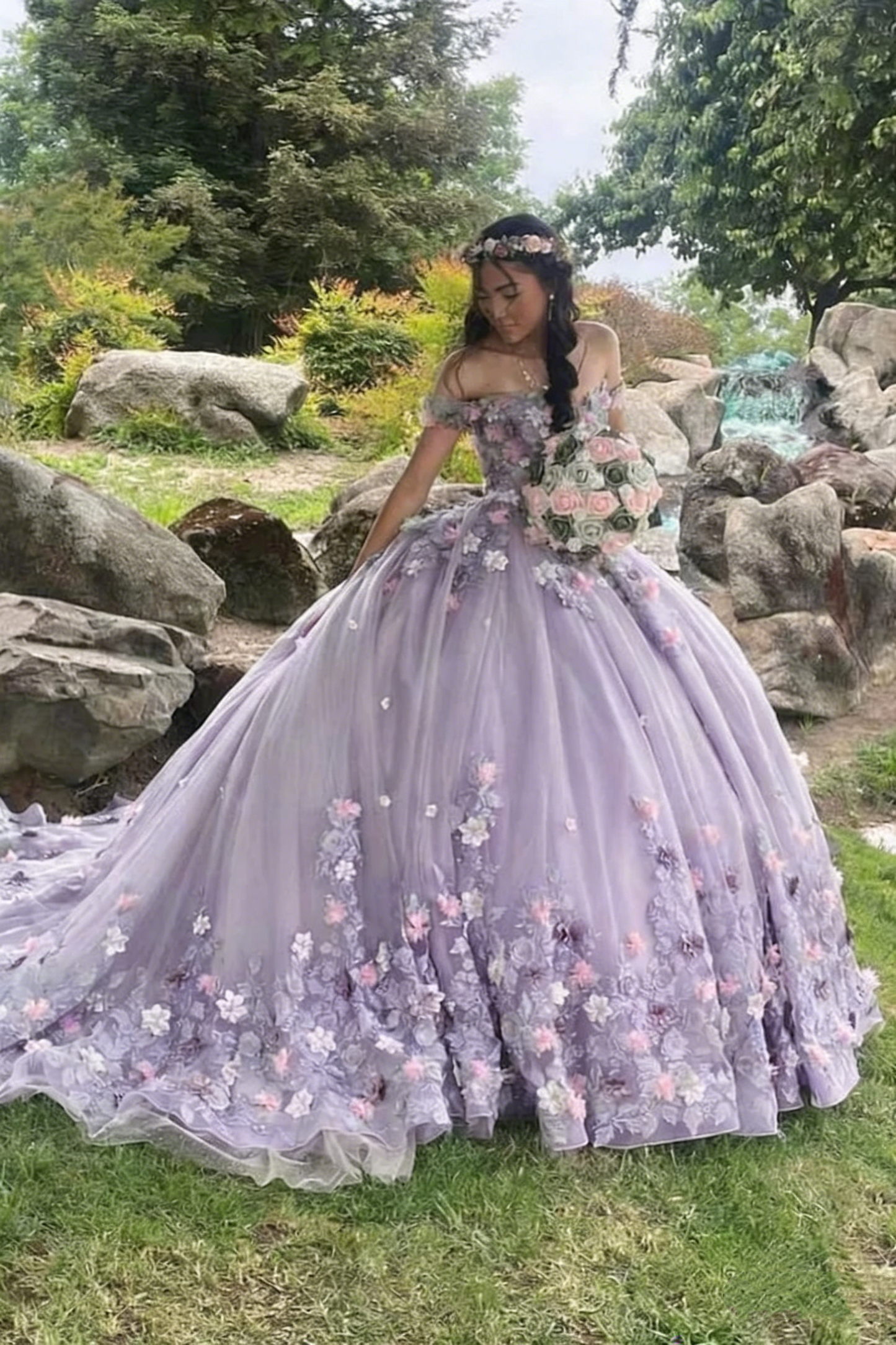 Elegant Sage Green Applique Off-the-Shoulder Sweet 16 Quinceanera A-Line Floor-length Prom Dress Birthday Dress Evening Dress Ball Gown DP6513