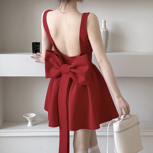 Vintage Burgundy Bow Decoration A-Line Short Summer Dresses Party Dress Homecoming Dress DP6393
