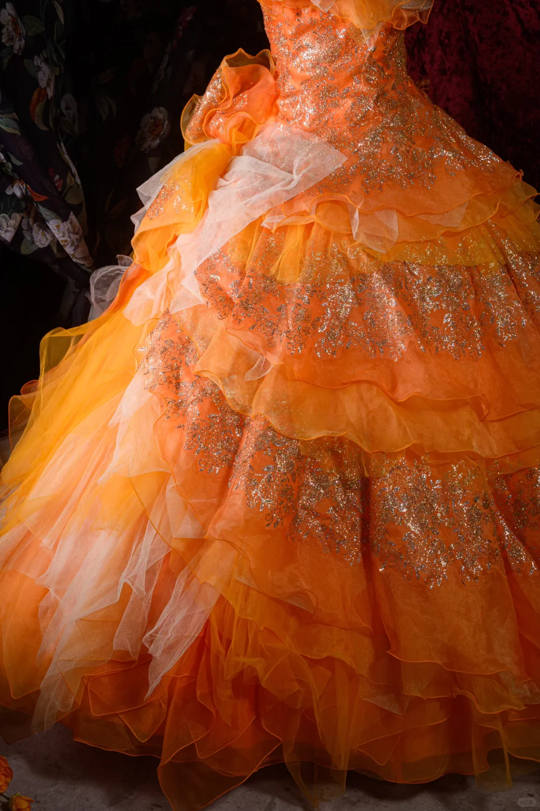 Elegant Orange Detachable Ruffled Tiered Beaded Sweet 16 Quinceanera Ball Gown DP7412