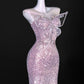 Vintage Pink Glittering Sequin Prom Dress Mermaid Evening Gown Butterfly Party Dress Long Formal Dress DP6892