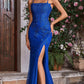 Elegant Spaghetti Strap Mermaid Floral Lace Applique & Glitter Tulle Prom Gown DP8177