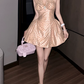 Elegant Champagne Polka Dot Halter A‑Line Homecoming Dress DP8811