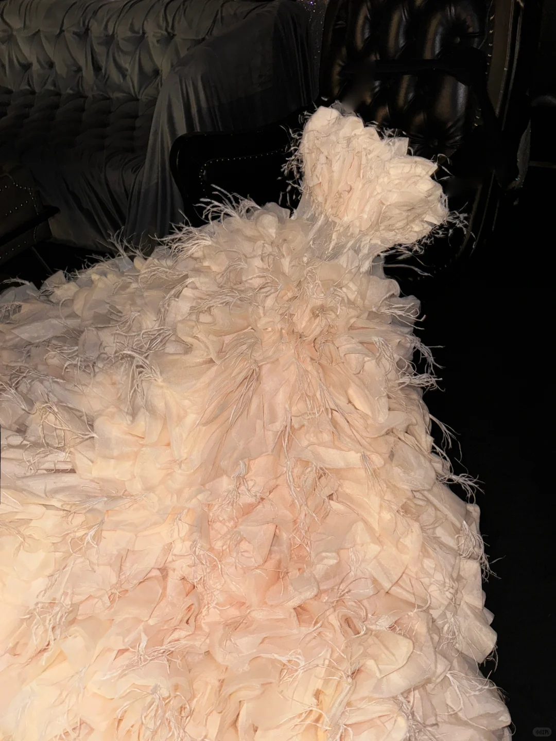 Ethereal Champagne Strapless Tulle Feather Ruffle Sweet 16 Quinceanera Ball Gown DP7319