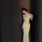Glamorous Sage Green Floral Print Cowl Neck Satin Mermaid Prom Dress Spaghetti Strap Formal Evening Gown DP8203