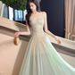 Robe de bal vintage en mousseline de soie vert sauge, coupe trapèze, bretelles spaghetti, robe de soirée longue, robe formelle DP6699