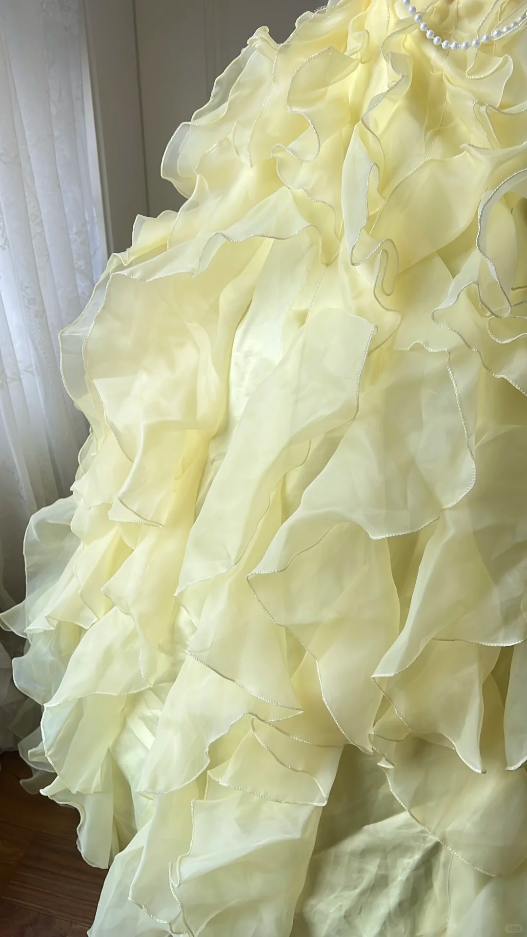Vintage Soft Yellow Organza 3D Flower Ruffle Beaded Sweet 16 Quinceanera Ball Gown DP7363