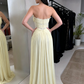 Elegant Strapless Lace Ruched Chiffon A-Line Evening Gown DP8714