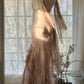 Romantic Blush Floral Beaded Tulle Mermaid Evening Dress with Drape Shawl DP8158