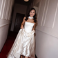 Elegant Ivory Strapless Satin Strapless Neck Drape Sash Wedding Dress DP8395