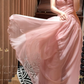 Vintage Pink Strapless Chiffon 3D Floral Draped Romantic Evening Gown DP7259