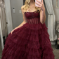 Cute Sequin Tiered Tulle Strapless Corset Prom Dress Evening Dress Ball Gown DP1392