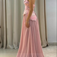 Vintage Pink Beaded Two-piece Prom Dress A-Line Evening Gown Strapless Party Dress Long Formal Dress DP6884