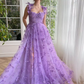 Elegant Sage Green 3D Floral Tulle Maxi High Slit Evening Dress DP8072