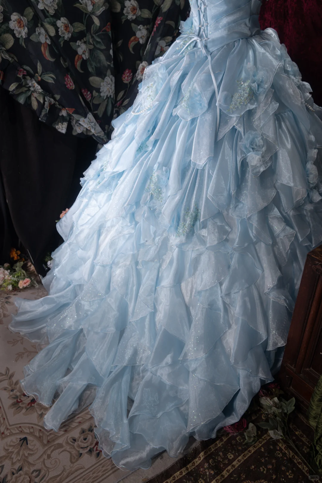 Glamorous Light Blue Spaghetti Strap Tiered Ruffles Ball Gown DP8344
