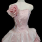 Enchanting Pink Strapless 3D Rose Applique Iridescent Fairycore Sweet 16 Quinceanera Ball Gown DP7280