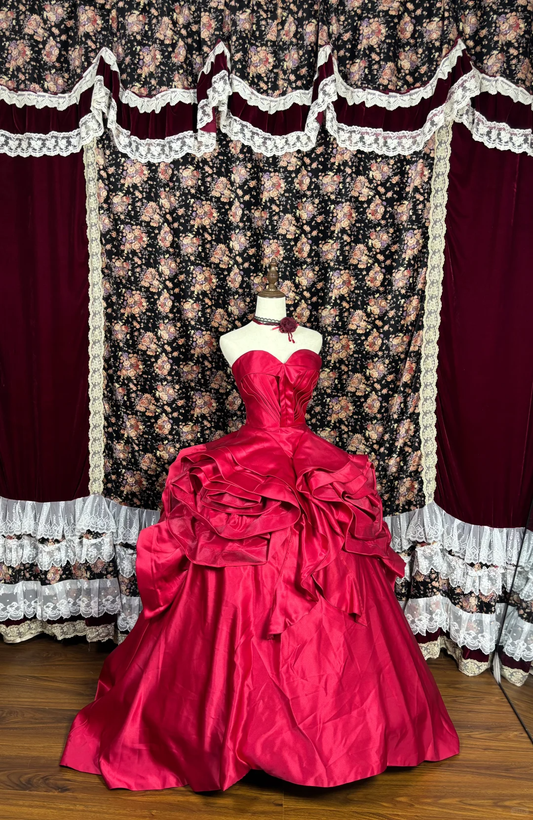 Retro Burgunderrot Herzausschnitt Trägerlos A-Linie Satin Quinceanera Kleider Sweet 18 Geburtstag Ballkleider, DP5921