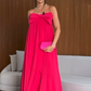 Hot Pink Strapless A-Line Cute Bowknot Long Party Dress Wedding Guest Dress, DP3443