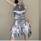 Cute Satin Halter-neck A-Line Short Summer Dresses Party Dress Homecoming Dress DP6350