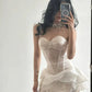 Vintage Ivory A-Line Homecoming Dress Shiny Sweetheart Party Dress Short Strapless Tiered Cocktail Dress, DP6599
