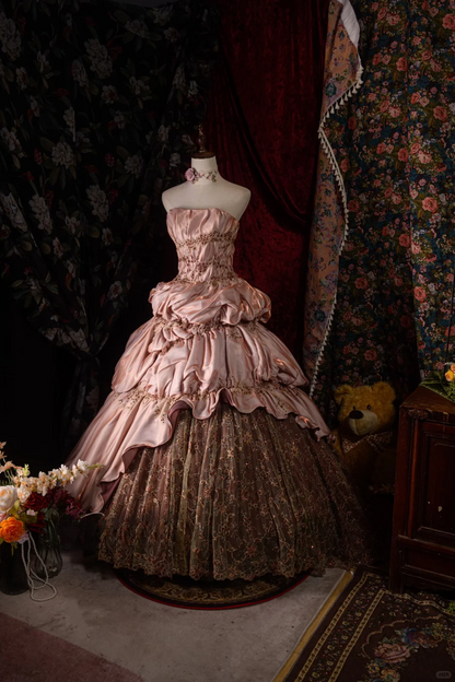 Vintage-Inspired Tiered Ruffle Strapless Beaded Sweet 16 Quinceanera Ball Gown DP7407