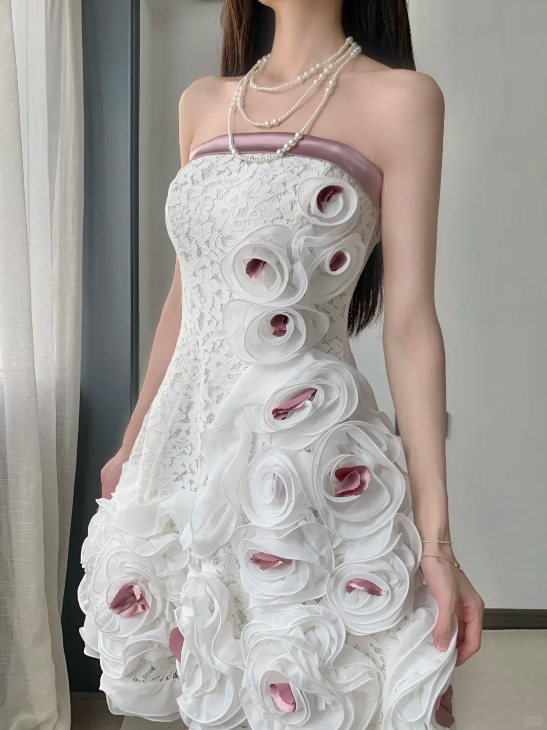 Vintage 3D Flowers Applique Strapless Design A-Line Short Homecoming Dress Party Dress DP6218