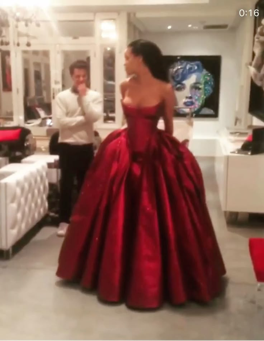 Stunning Red Strapless A-Line Birthday Ball Gown Long Prom Dress, DP3721