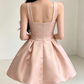 Elegant Pink Satin Square Neck Mini Dress Sleeveless A-Line Homecoming Dress DP8740