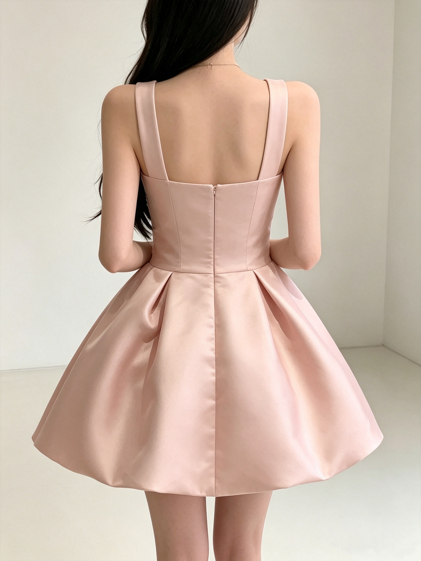 Elegant Pink Satin Square Neck Mini Dress Sleeveless A-Line Homecoming Dress DP8740