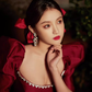 Vintage Burgundy A-Line Homecoming Dress Beaded Short Puff Sleeves Party Dress A-Line Cocktail Dress, DP6612