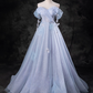 Elegant Sky Blue Applique Sweet 16 Quinceanera A-Line Sweetheart off-the shoulder Evening Dress Tulle Floor Length Ball Gown DP6920