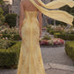 Dreamy Floral Embroidered Strapless Sweetheart Mermaid Evening Gown with Flowing Scarf DP8160