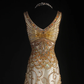 Vintage Champagne Gold Mermaid Beaded V-Neck Sheath Sleeveless Evening Gown DP7381