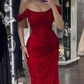 Red off Shoulder Shiny Mermaid Long Party Dress Birthday Outfits DP3964