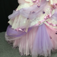 Elegant Pastel Pink & Lavender Strapless Lace Tulle Bow Details Fairycore Sweet 16 Quinceanera Ball Gown DP7276