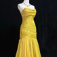 Elegant Yellow Strapless Ruched Prom Dress Mermaid Evening Gown DP7114
