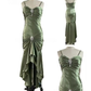 Retro Glam Olive Green Satin Mermaid Prom Dress Spaghetti Strap Ruffled Evening Gown DP7911