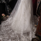 Vintage Strapless Sweetheart A-Line Lace Tulle Floral Embroidery & Sheer Train Wedding Dress DP8348