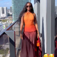 Schickes langes A-Linien-Partykleid mit Neckholder und Farbverlauf in Orange, DP4051