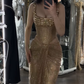 Gold Straps Beading Mermaid Long Party Dress Birthday Outfits DP3963