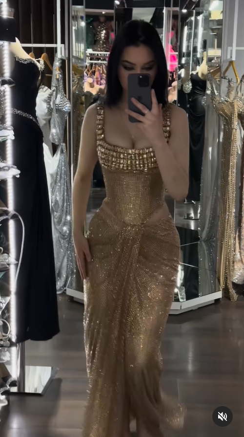 Gold Straps Beading Mermaid Long Party Dress Birthday Outfits DP3963