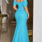 Elegant Turquoise Off-the-Shoulder Sparkly Sequin Chiffon Sweetheart Evening Gown DP8636
