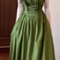 Vintage Olive Green Prom Dress A-Line Short-sleeve Evening Dress Long Formal Dress DP6710