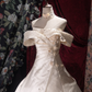 Glamorous Ivory Off-the-Shoulder Satin Floral Appliques Wedding Dress DP8346