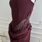 Elegant Burgundy Square Neck Corset Mermaid Beaded Evening Gown DP8399